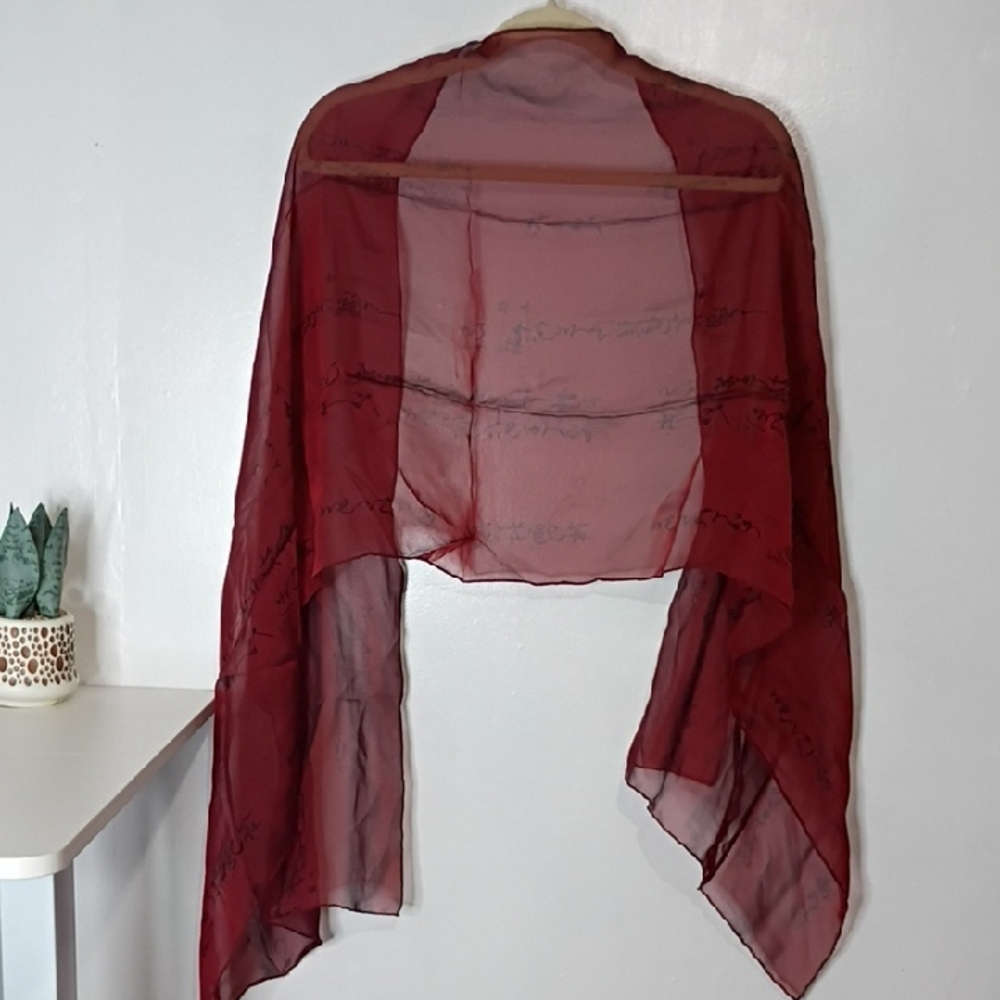 Red Scarf with Asian Print - Picture 3 of 9